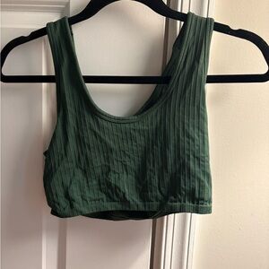 Green Ribbed Crop Top